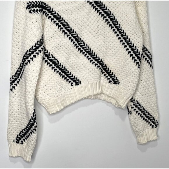 Anthropologie Dex Chunky Knit Short Sweater Ivory Black - Picture 3 of 6